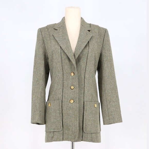 VINTAGE WATHNE 100% Wool Tweed Jacket Blazer Green Brown Size 6 - Picture 1 of 11